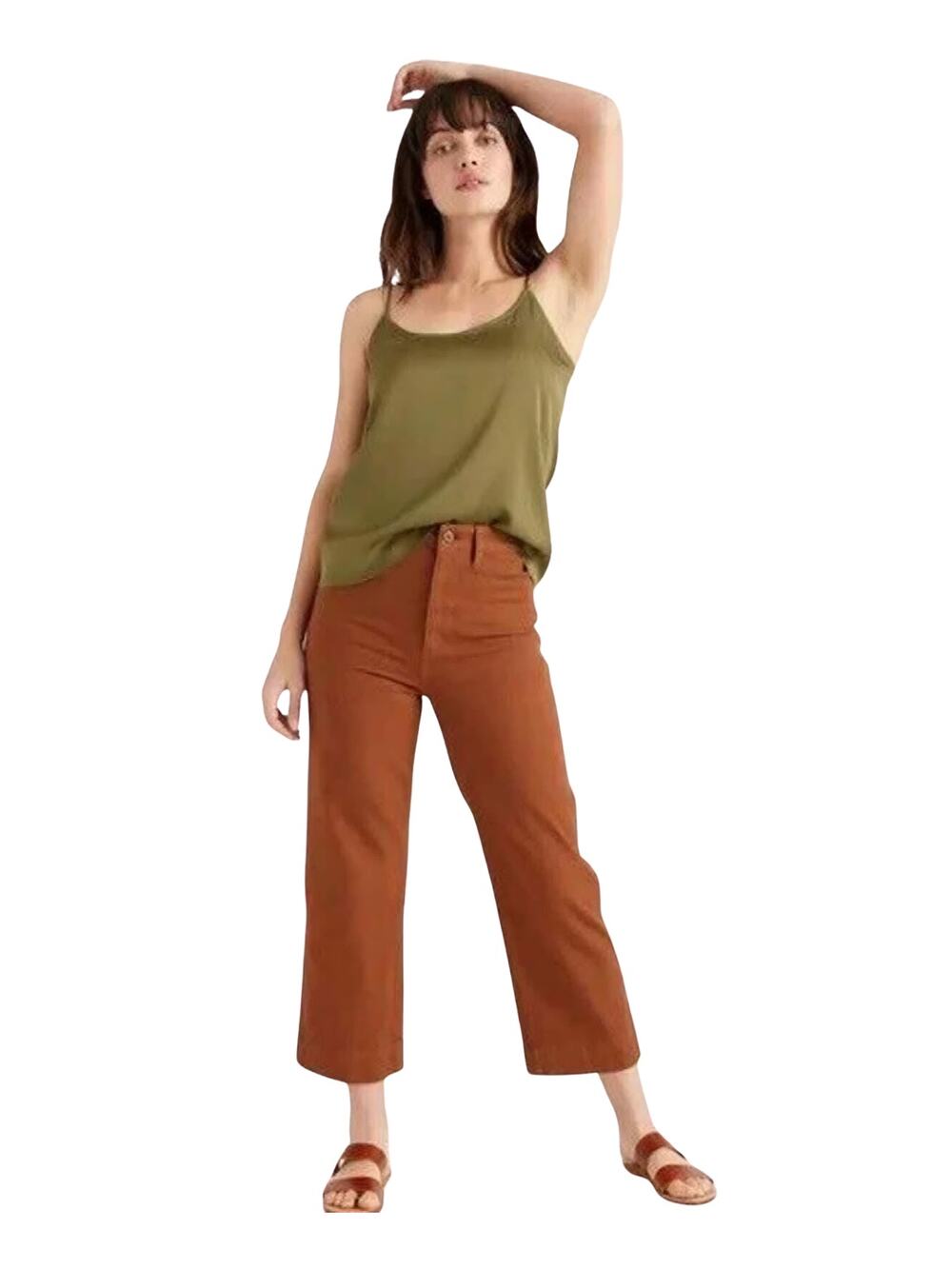 Quince Organic Cotton Wide Leg Crop Pant 30 Rust Brown Stretch Twill Fall